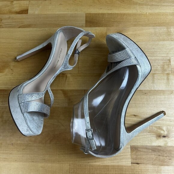 Pelle Moda Pumps Strappy Studded Stilettos Sparkly Silver Karisa Heels Size 9 - Picture 9 of 16